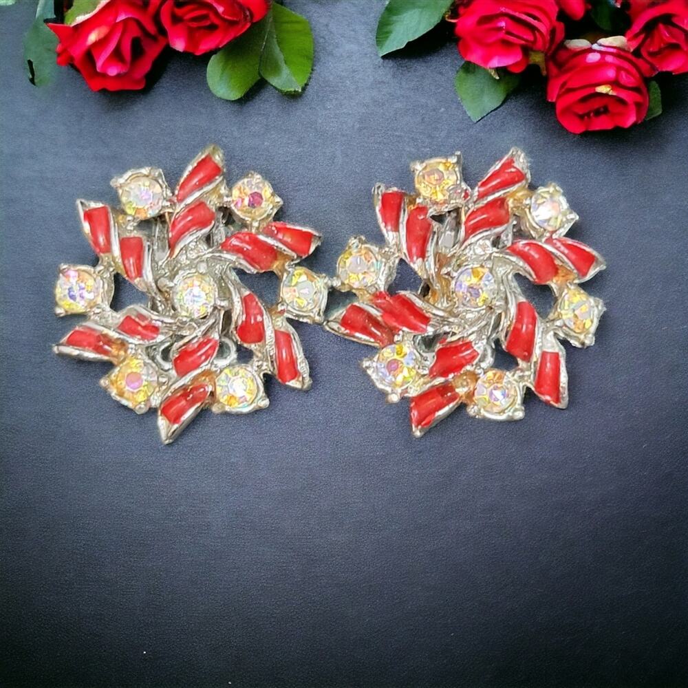 Red and Gold Toned Clip-on Earrings